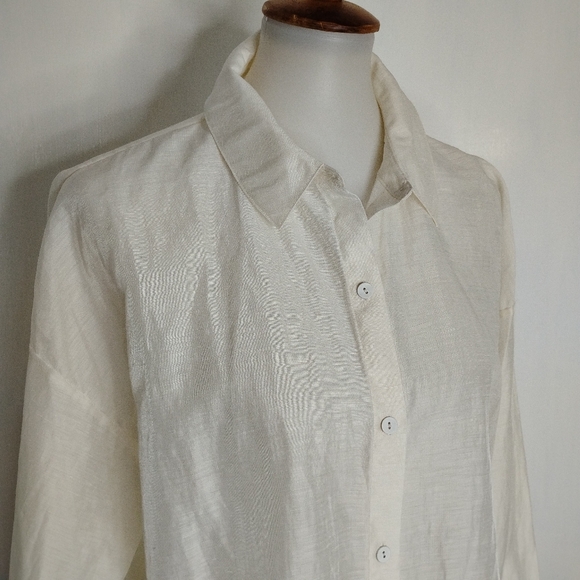 EILEEN FISHER LINEN BLEND BLOUSE - Picture 1 of 9